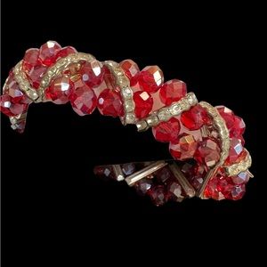 Red Bead Bracelet stretch w crystals rapped around stones New for Valentines Day